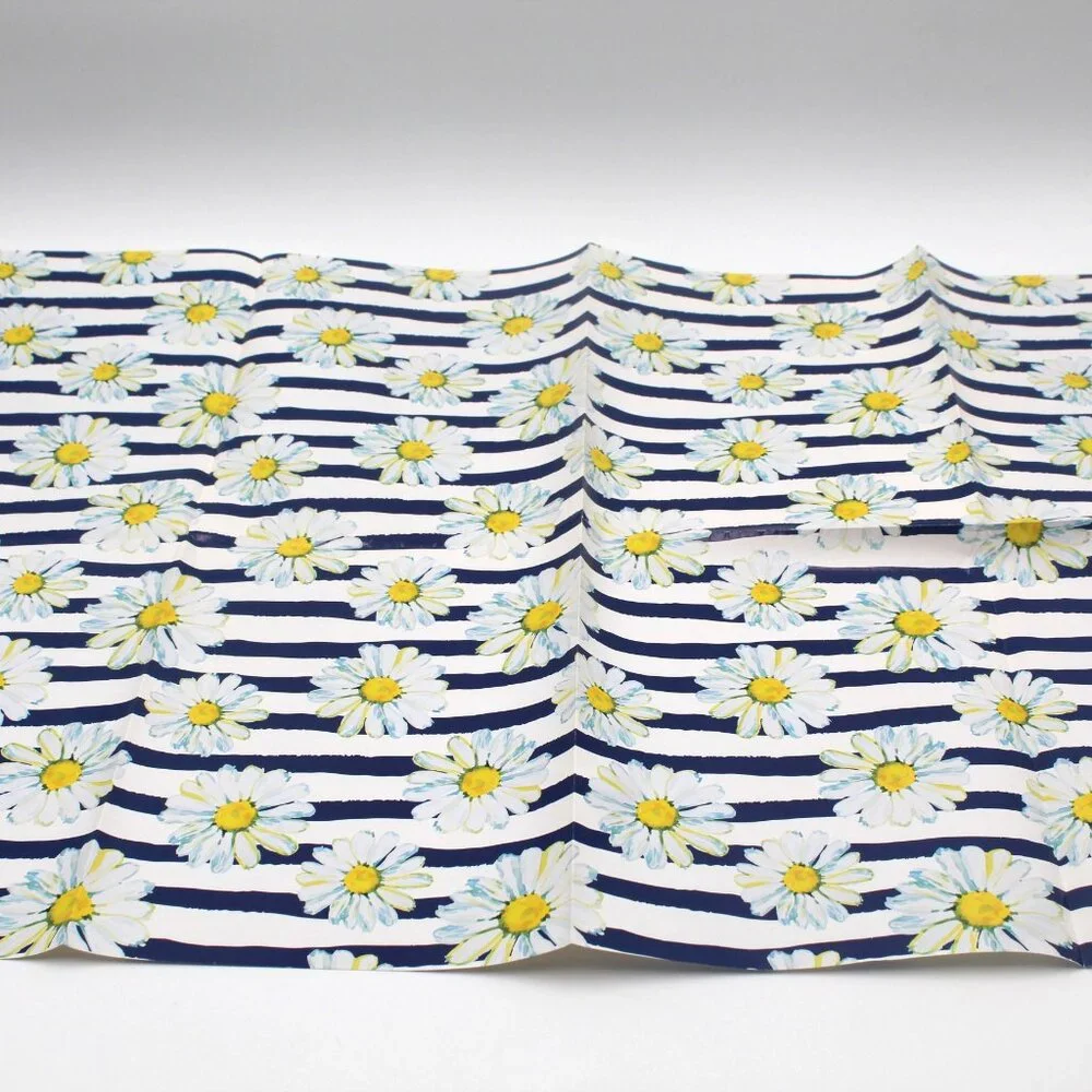 Vintage Blue Stripes With White Daisies Gift Wrapping Paper One Sheet 20